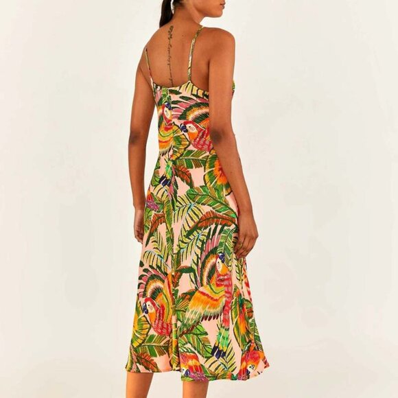 Farm Rio Macaw Leaves Cut-Out Midi Dress NEW Size Medium - Picture 8 of 13